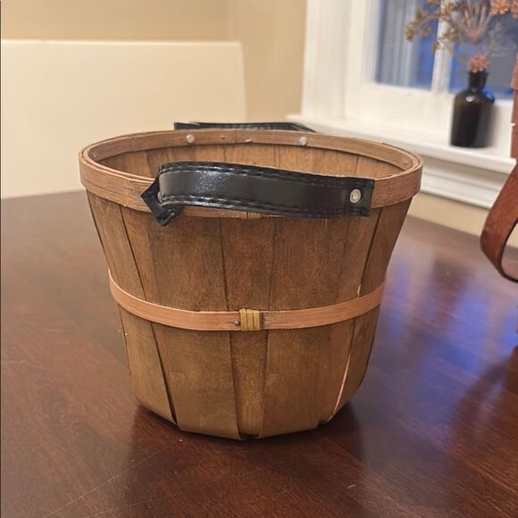Rustic Wooden Basket with Black Handles - Picture 2 of 6
